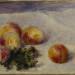 Still life with peaches on a table